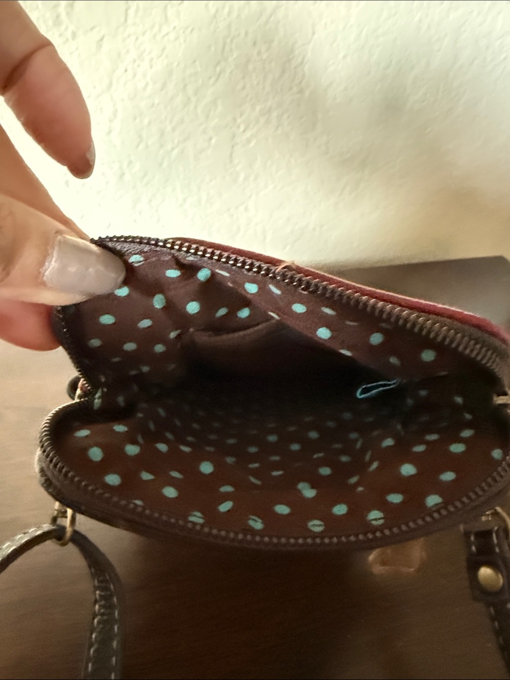 Chala Red Leather Crossbody Phone Pouch with Dark Trim - Picture 4 of 4